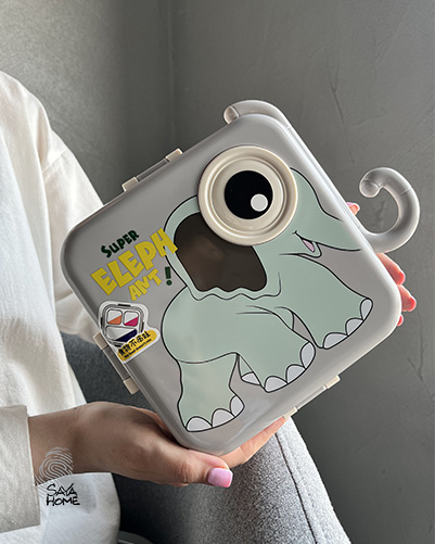 لانچ باکس طرح فیل دو طبقه با ظرف استیل مناسب مدرسه و محل کار