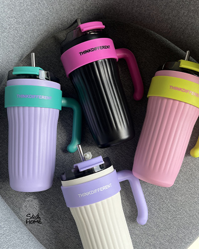 تراول ماگ دسته دار با نی استیل thinkdiffrent