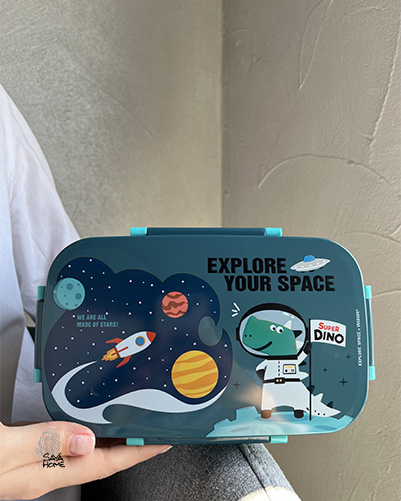 ظرف غذای دو طبقه درب کلیپسی با قاشق چنگال