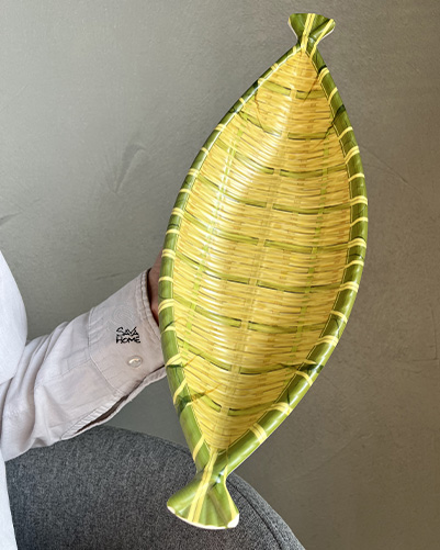 ظروف ملامین طرح حصیری سبز